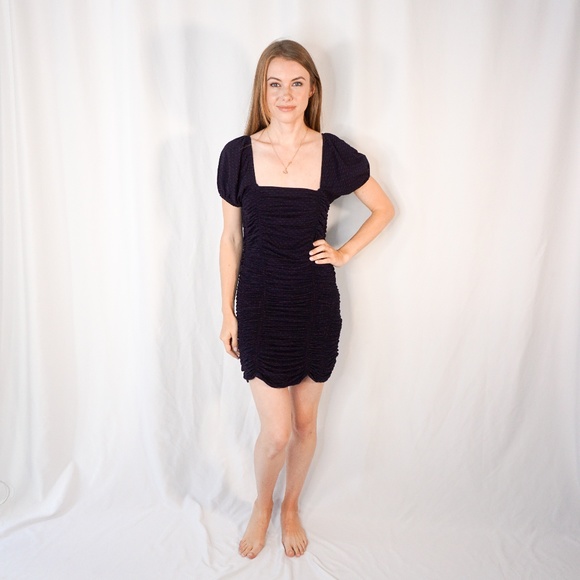 Free People Dresses & Skirts - FREE PEOPLE Box Neck Smocked Mini Dress Blue